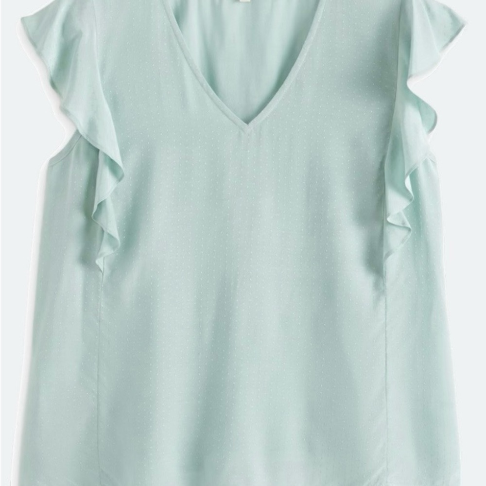 Elegant Light Green Ruffle Sleeve Blouse